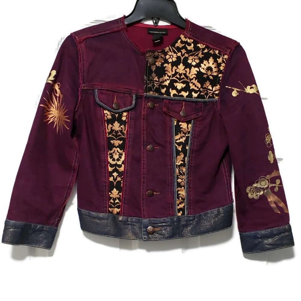 Express Jeans Distressed Denim Jacket Size Small